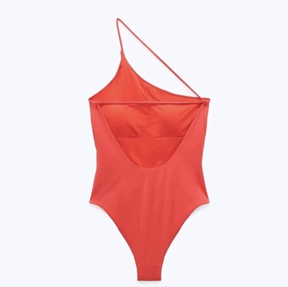 NWT Zara Sarah Coral One-Shoulder Swim One Piece Bathing Suit Size Medium - Picture 4 of 10